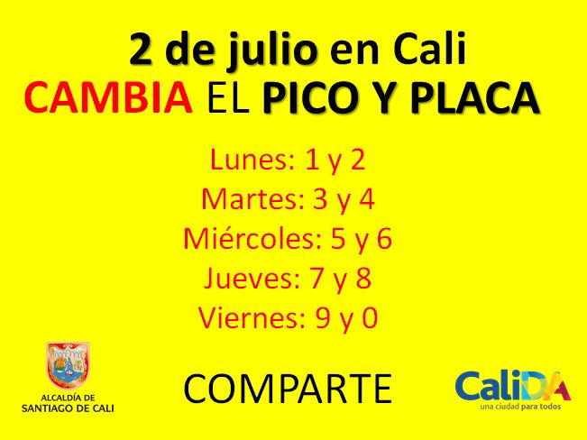 Desde el 2 de julio, cambi� el Pico y Placa en la ciudad para veh�culos particulares