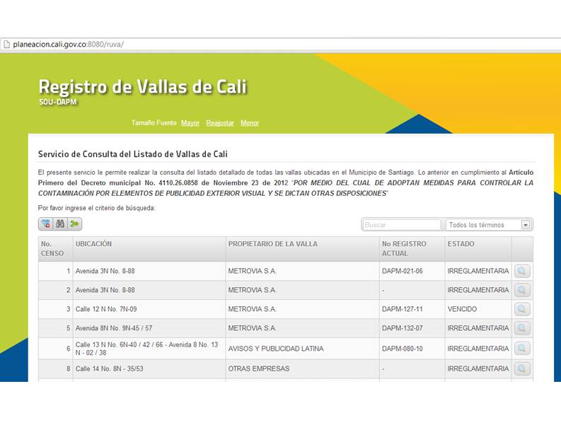 Herramienta en la web de la Alcald�a para verificar la legalidad de las vallas en la ciudad