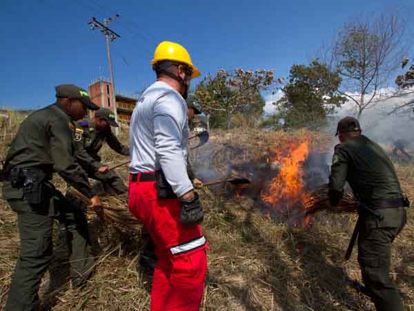 Polic�as aprenden a combatir incendios forestales