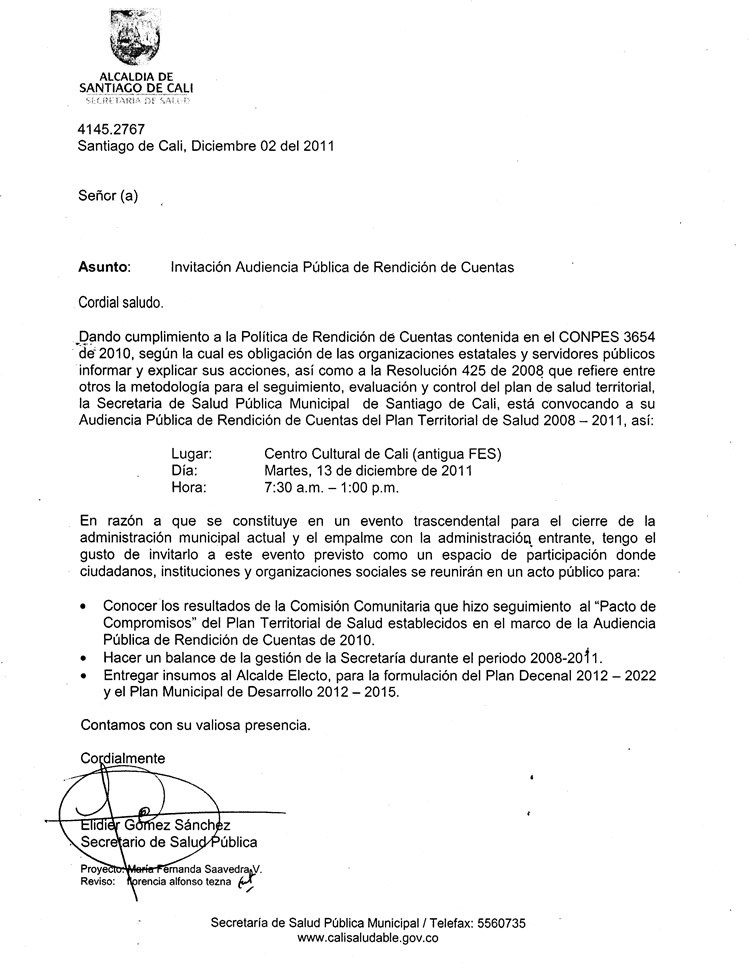 Carta de Invitación a la Rendición de Cuentas 2011