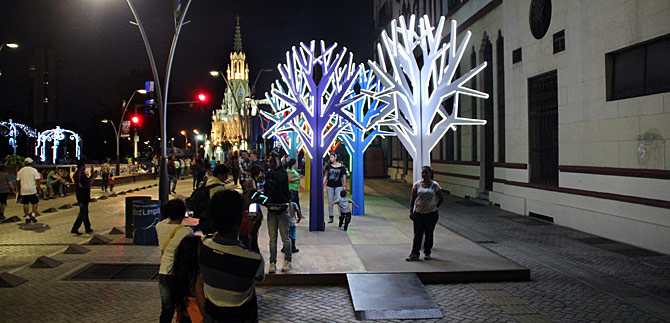 Alumbrado del Paseo de la Avenida Colombia, sitio obligado para visitar en Cali