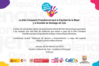 Cali ser� sede de la presentaci�n del Plan Nacional para garantizar a las Mujeres una Vida Libre de Violencias
