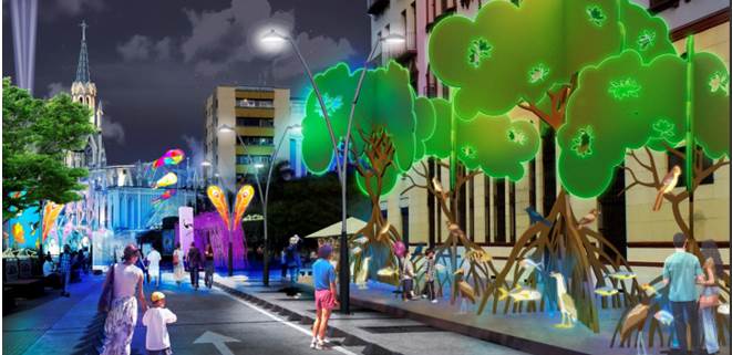 Con trinos de color, alumbrado de 2015 conlleva mensajes en pro del medioambiente